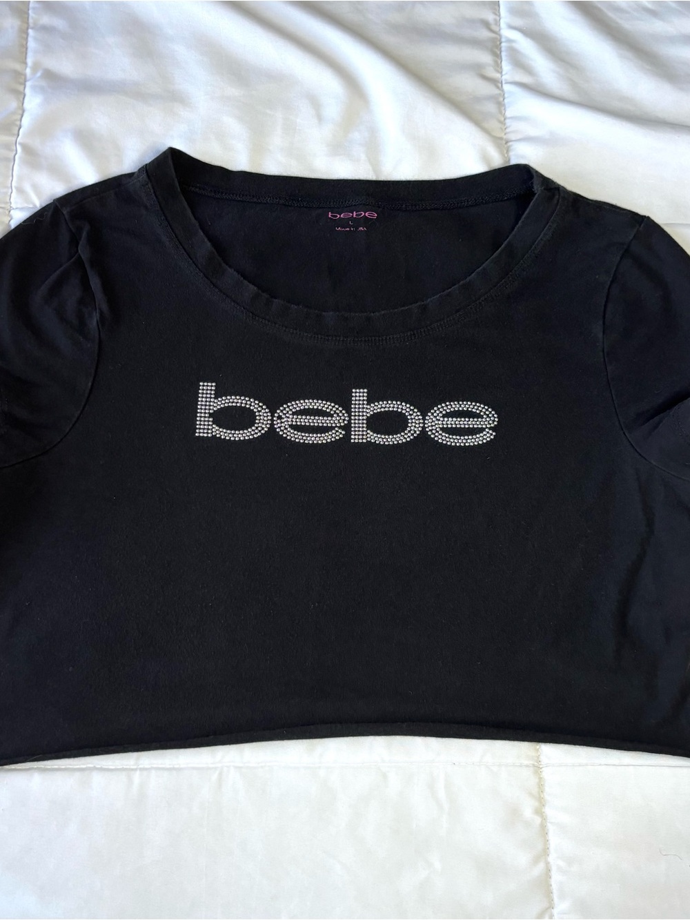Y2K bebe Black Rhinestone Logo Crop Top